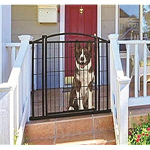 Carlson Pet Products Outdoor Walk-Thru Gate with Small Pet Door, 33.25 by 29-42″, Black