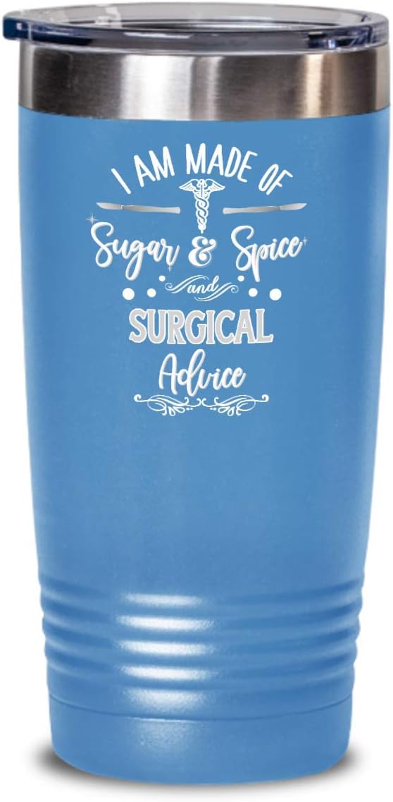 Surgeon Tumbler for Women Funny Sugar and Spice Thank You Appreciation Idea for Doctor Surgical Tech Assistant Nurse 20 or 30 oz. Hot Cold Cup Sassy M