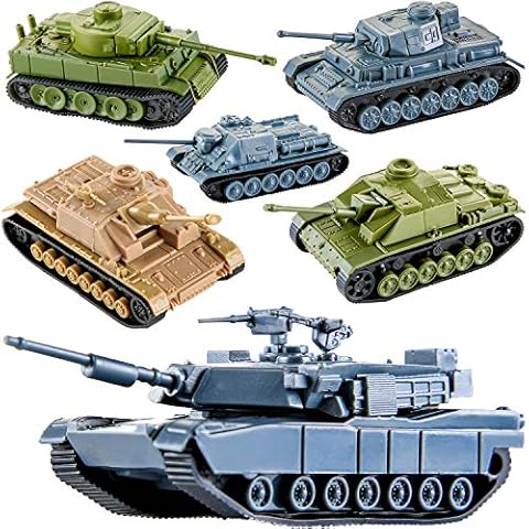 PROLOSO 6 Pcs Plastic Army Toy Tanks Playset German/US/Soviet Tank Models Tabletop Miniature Model Kit Cover