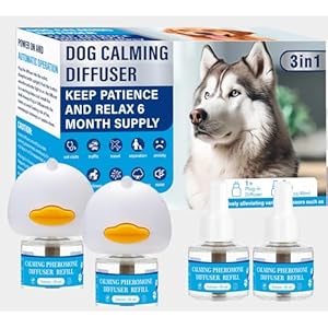 Dog Calming Diffuser, Dog Pheromones Calming Diffuser,Calming Diffuser for Dogs Dog Appeasing Pheromone with 2 Diffuser + 4 Refill,120 Days for Cats Relief Stress Anxiety Fighting & Scratching