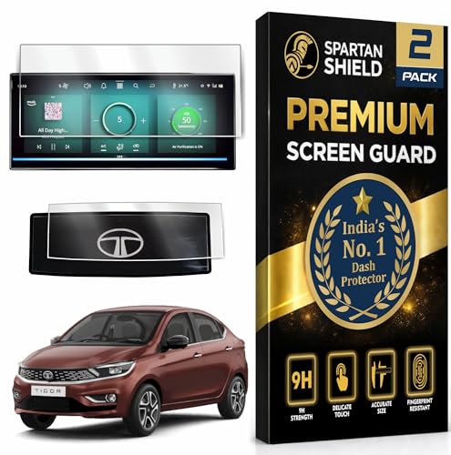 Image of Spartan Shield {2 PACK} Screen Guard For TATA TIGOR 2025 Facelift || XZ+ & XZ+LUX || 10.25 Inch Infotainment [Thin Corner] + Steering Cluster Protector || Anti Scratch | Water Resistant | HD Clear | High Touch Sensitivity | TataTigor 9H Car Display Accessories 2026+ [Not Tempered Glass]