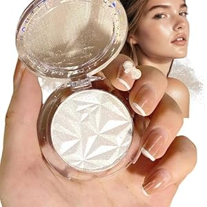 Diamond Shine Highlighter Powder Makeup Palette – Face Highlighter Palette with Long-Lasting Lightweight Shimmer Colors for Highlighting and Contouring (Pearl White)