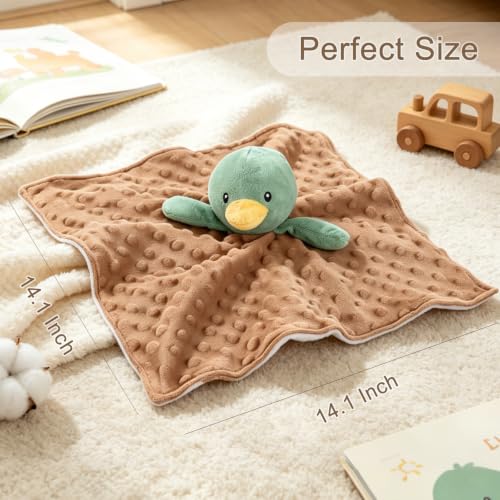 Image of Baby Security Blanket Soft Baby Lovey Unisex Lovey Shower Gifts for Newborn Boys and Girls Snuggle Toy Mallard Duck Stuffed Animal Green 14 Inch