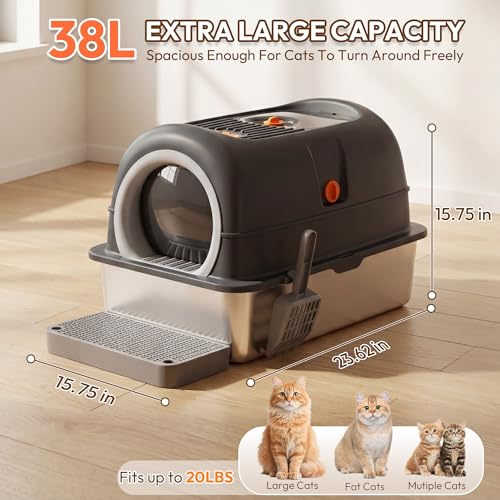 Arenero de Acero Inoxidable para Gatos XL con Tapa miniatura 3