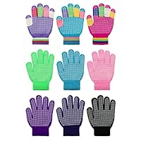 Whaline 9 Pairs Kids Anti-Skid Magic Gloves Winter Knitted Gloves Full Finger Grip Anti-Slip Children Glove for Boys Girls