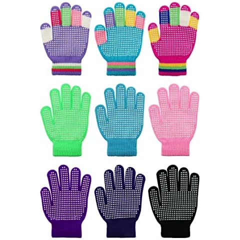Whaline 9 Pairs Kids Anti-Skid Magic Gloves Winter Knitted Gloves Full Finger Grip Anti-Slip Children Gloves for Boys Girls Cover