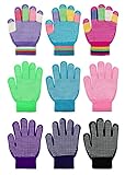 Whaline 9 Pairs Kids Anti-Skid Magic Gloves Winter Knitted Gloves Full Finger Grip Anti-Slip Children Glove for Boys Girls