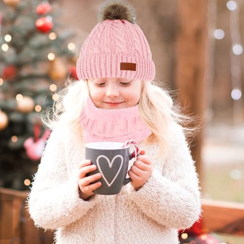 Image of Kids Hat Scarf Gloves Set, Kids Winter Beanie Hat Scarf Gloves Set with Knit Thick Warm Fleece Lined for 1-6 Years Old