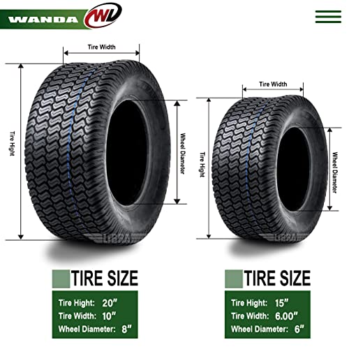 Set 4 Wanda Lawn Mower Turf Tires 15X6-6 Front & 20X10-8 Rear /4Pr -13016/13040 #TOP2