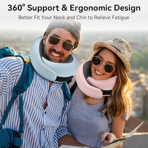Image of WANDER PLUS Travel Pillow, 100% Pure Memory Foam Travel Neck Pillow Airplane Neck Support Ergonomic Design Best for Sleeping Plane Car Train Office Flight for Adults Grey