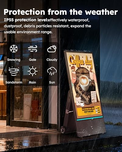 Image of HARZHI 43 Inch Outdoor Digital Signage Display, Portable LCD Kiosk, IP65 Waterproof, 2000nits High Brightness, Auto Brightness Adjustment, Rechargeable
