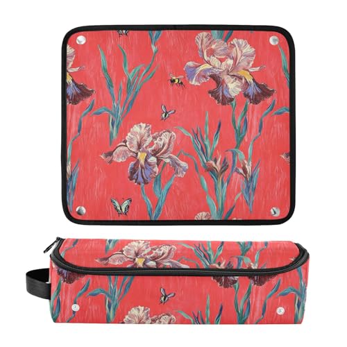 Art Iris Red 2-in-1 Curling Iron Travel Case with Iron Mat Portable Hair Styling Tool Organizer for Flat Iron Hot Tools and Haircare Accessories Women Essentials Storage miniatura 3