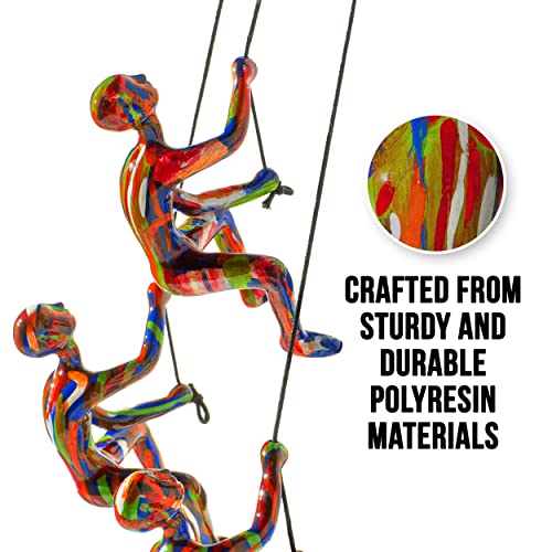 Climbing Man Wall Art For Home Decor With 30” Leather Rope | Polyresin Statues And Sculptures With Hanging Hardware Included For Modern Wall Decor And Motivational Art, Multi Color, Set Of 9 #TOP3