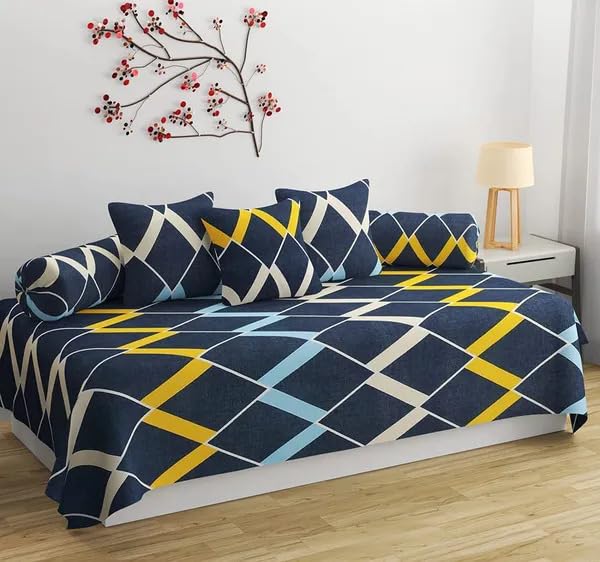 Diwan Set of 8 Pieces | Cotton Diwan Cover Set (Blue Checked V's Diwan Set)-picture-26