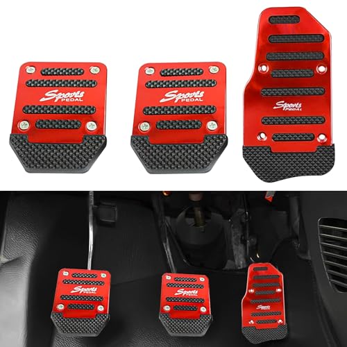 Flygun Pack-3 Car Non-Slip Pedal Pads Set Accelerator Pedal Covers Car Brake Pedal Protectors Automobile Universal Replacement Accessories for Most Cars Trucks and Vans (Red)