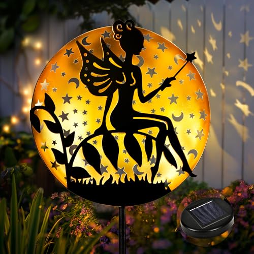 GIGALUMI solarlampen für außen garten solarleuchten garten deko aus Metall gartendeko für draußen wetterfest für Wege Rasen Hof und Terrasse (Fee 1 Stück)