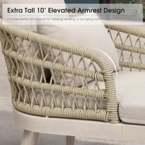 Image of PURPLE LEAF Patio Chaise Lounge Chair Aluminum Frame 2 Pillows Matte White