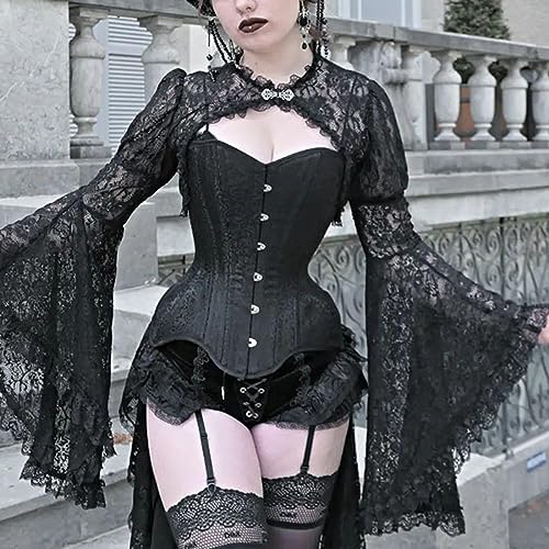 L'VOW Women's Lace Bolero Shrug Goth Crop Top Victorian Lace Sleeves for Witch Vampire Cosplay4