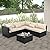 Patio Sectional 6 Pieces All-Weather Wicker Patio Furniture Set Outdoor Sectional with Glass Patio Table Non-Slip Cushions and Waterproof Covers, Khaki