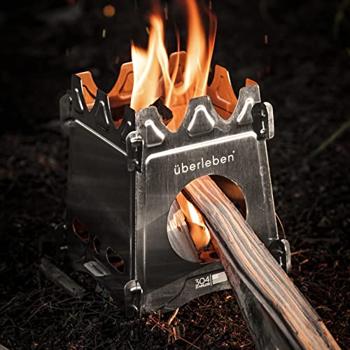 Überleben Stoker Flatpack Stove - Compact & Collapsible Organic Fuel Burner - Available In Stainless Steel Or Titanium - Includes Waxed Canvas Sleeve - Lightweight, Durable - Survival & Camping Gear #TOP2