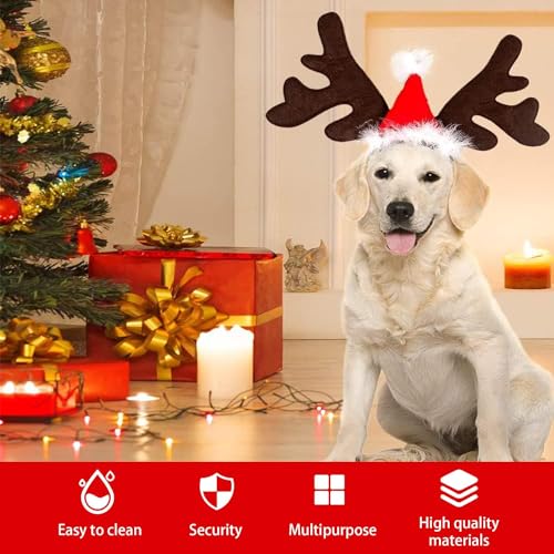 Weihnachten Haustier Stirnband,Weihnachts-Hunde-Stirnband-Set,Klassischer Elchhut,Kopfbedeckung,Haustierkostüm-Zubehör.