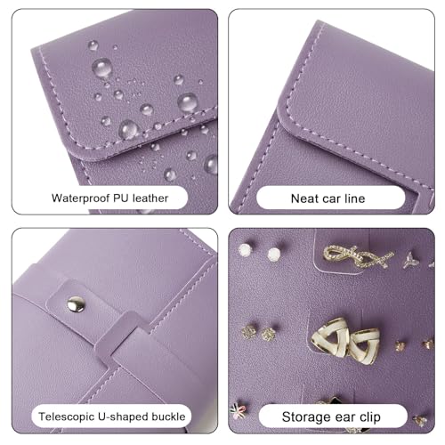 Image of LAKE OF FIRE Earring Holder Organizer with Foldable Book Design Earring Book Organizer, Portable Pu Leather Travel Earring Case (Purple)