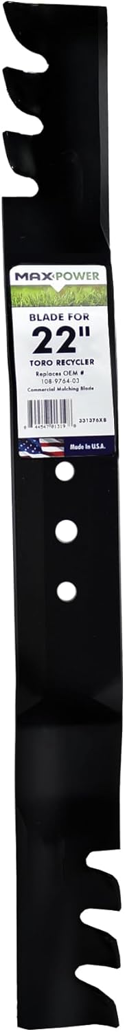 MaxPower 331376XB Commercial Mulching Mower Blade for 22" Toro Recyclers, Replaces OEM no. 108-9764-03, 131-4547-03, Black - Image 1 of 8