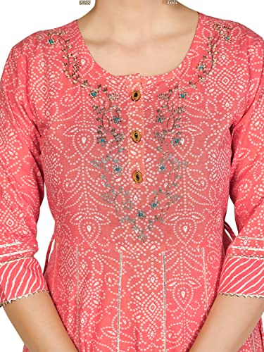 Image of Vbuyz Women's Rayon Printed & Embroidered Anarkali Regular Fit Kurta