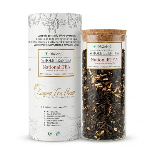 Image of Kangra Tea House NationaliTEA (Combo Pack of 2 100g) Artisanal Whole Leaf Black Masala Tea with Spices | GI Tagged & NPOP Organic Certified | Ayurvedic Herbs & Roots for Vitality & Organ Health | First Flush, 0 Bitterness | From Palampur, Himachal Pradesh