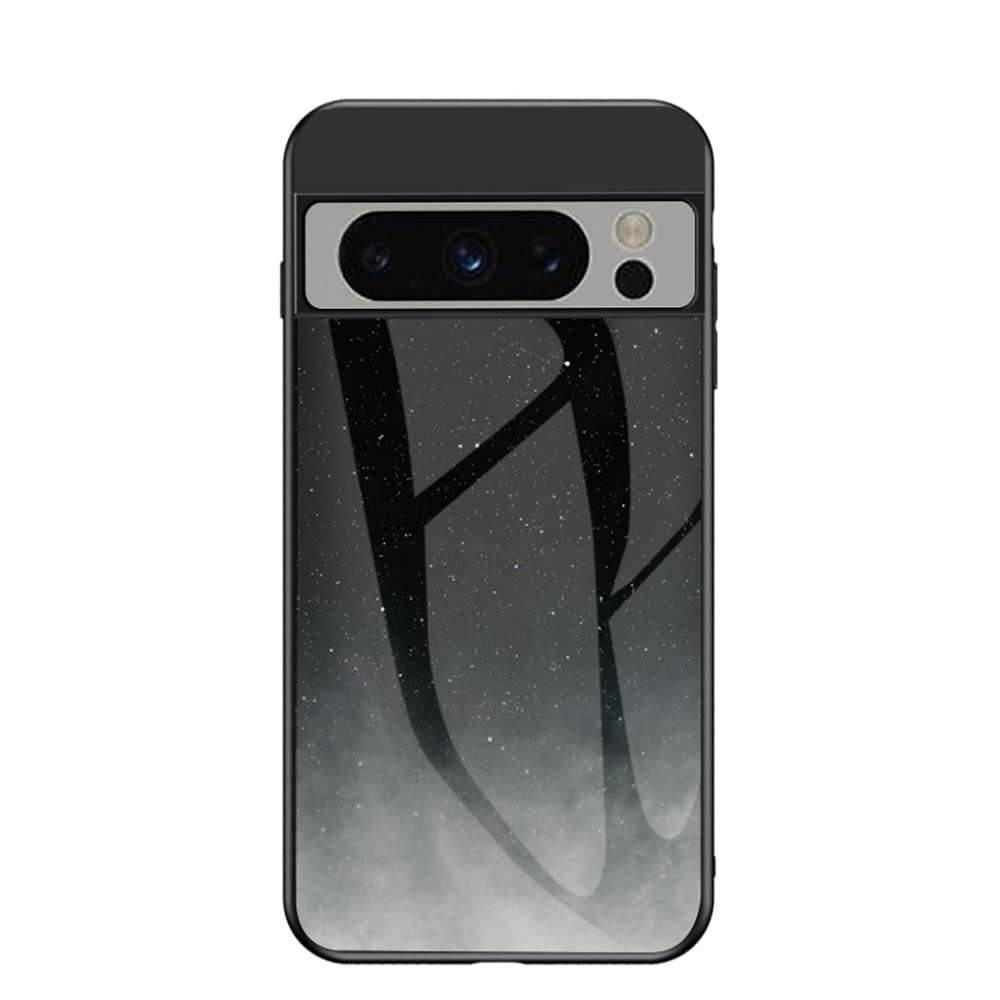 Custodia EasyShow Per Google Pixel 8 Pro | Cover In Vetro Temperato Sfumato | Luna Stellata | Protezione Sottile E Rigida