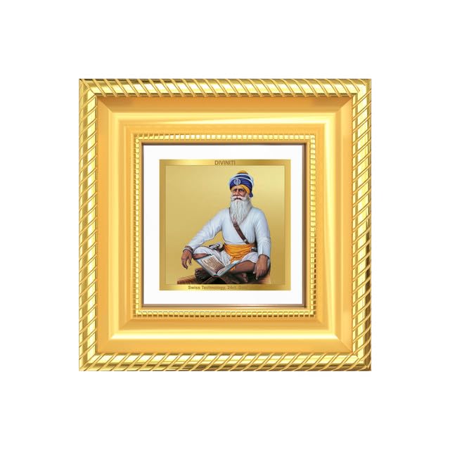 Image of DIVINITI Baba Deep Singh Ji 24K Gold Plated Foil Tabletop Photo Frame for Home Decor, Puja Room, Luxury Gifting | DG Frame 015 S1A (10x10 CM)