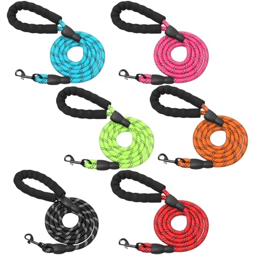 12 Pack Rope Dog Leash, 5.2FT Nylon Pet Leash with Reflective Thread, Soft Padded Handle Thick for Large Medium Dogs Small Puppy