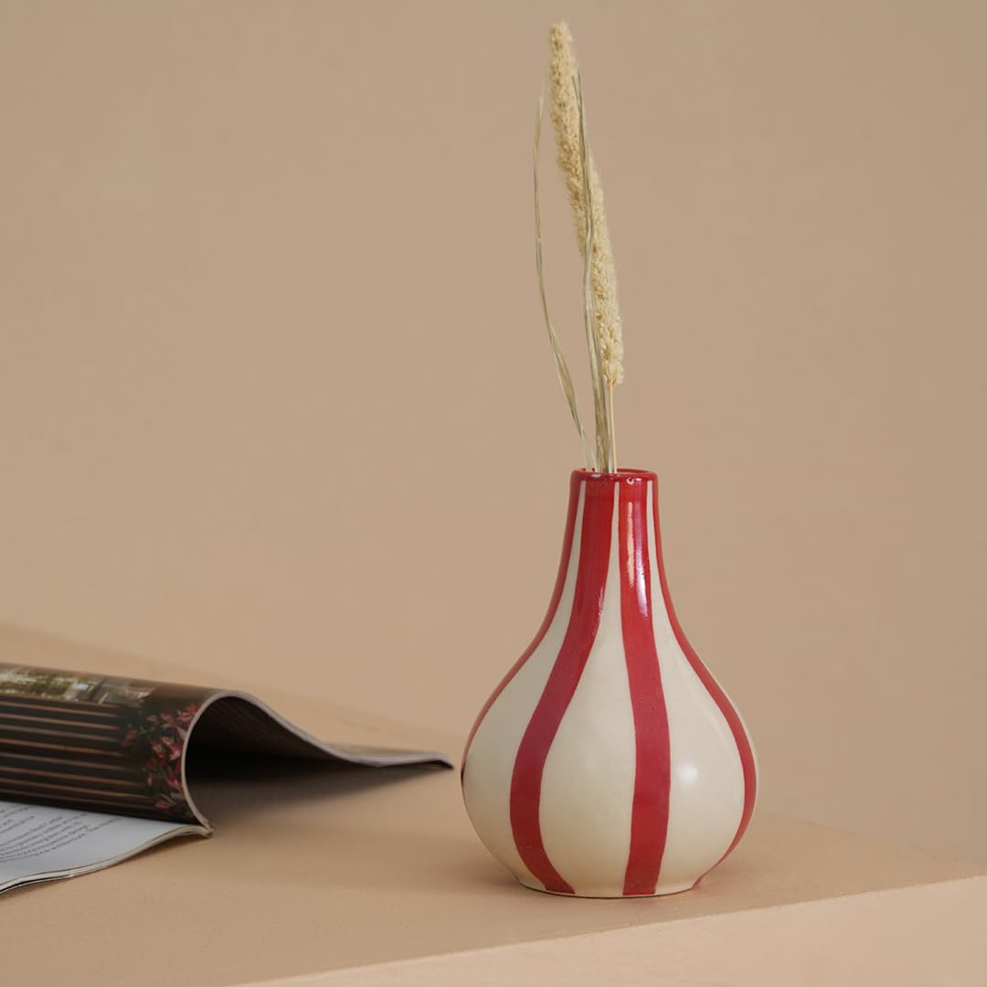 Red & White Striped Vase - Tulip Bud Ceramic Vase -5 Red & White Striped Vase - Tulip Bud Ceramic Vase -5
