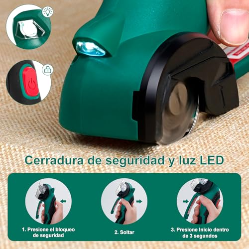 Miniatura 4 de Hychika Tijera Electrica Inalámbricas 4v, Cúter Rotativo Eléctrico 300 Rpm, Tijeras Eléctricas Con 2 Cuchillas Y Led Para Tela, Costura, Cuero, Alfombra, Cartón Y Plástico