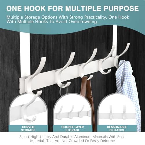 lmytdo Over Door Hook, Heavy Duty Stainless Steel Over Door Hanger with Rust Resistant Finish, 12 Hooks - Image 3