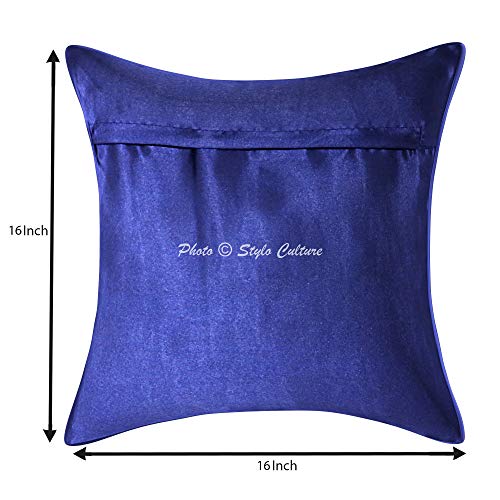 Image of Decorative Brocade Cushion Covers 16 Inch x 16 Inch Banarasi Jacquard Navy Blue & Gold Living Room Peacock Festive Decor Square 40x40 cm Zippered Sofa Settee Pillowcases -Set of 2 Pcs