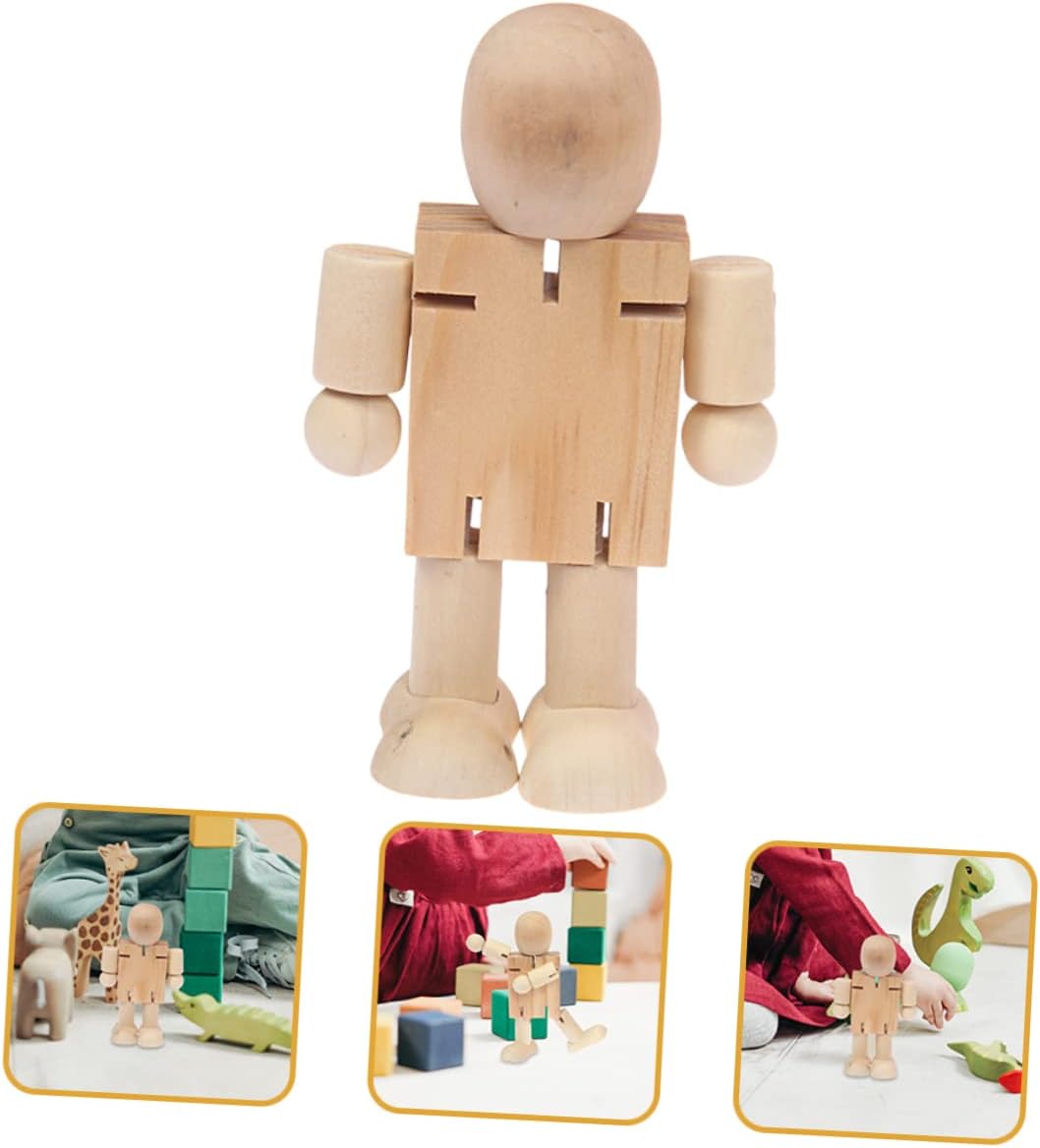 EXCEART Wooden Doll Desktop Ornament Unfinished Blank Figurine 2.75X6.88X4.33In DIY Craft Kit for Home Decor Kids Painting Project