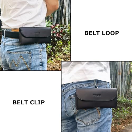 Genuine Leather Horizontal Cell Phone Holster Case Compatible for iPhone 17 Pro Max iPhone 16 Pro Max Galaxy S25 Ultra S24 Ultra, with Belt Loop & Belt Clip to Carry, Magnetic Closure, black - Image 4