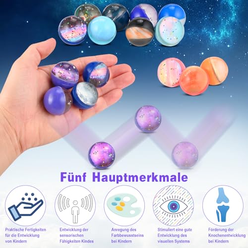 GOLDGE 30 Stück Flummies für Kinder, Gummiball Planeten Geeignet als Mitgebsel Kindergeburtstag, 32mm Springball für Gastgeschenk, Schultüte Pinata Füllung