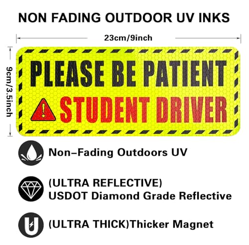 Image of 3 Pcs Student Driver Magnets For Car,Please Be Patient Student Driver Sticker Girls And Boys New Student Driver Sticker Safety Warning Signs,High Reflective,Reusable Movable,Set of 3. 3.5 inch x 9 inch