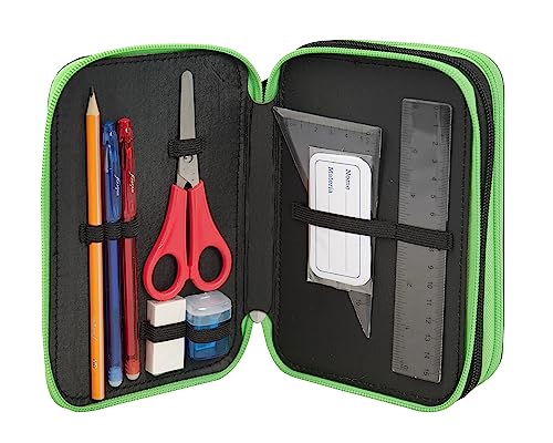 Franco Cosimo Panini Minecraft - Trousse à 3 Compartiments pour Fille et Enfant avec Papeterie Scolaire intégrée et Compartiments Porte-Stylo + Stylo effaçable – Grande Trousse Scolaire, Vert – 20 x – vue 3