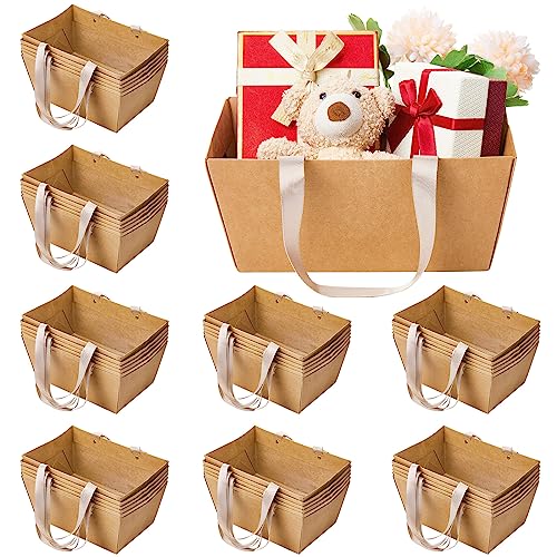 Pinkunn 48 Pcs Basket for Gifts Empty DIY Bulk Gift Basket Kit with Handles Kraft Cardboard Tray for Wedding Baby Shower Graduation Party Anniversary Party Display(Brown)