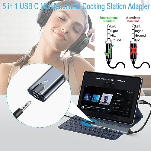 QIANRENON 5 in 1 USB C Multifunctional Docking Station Adapter Type C Male to Dual USB2.0 TRRS 3.5mm Audio TF/SD Card Reader Multi Port Hub Extender - Image 4