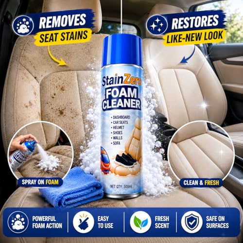 Image of StainZero Foaming Interior Cleaner 500ml | Powerful Foam Formula for Car Dashboard, Seats, Helmet, Shoes, Walls. Upholstery, Fabric, Vinyl, Plastic & Leather | Removes Dirt, Dust & Stains