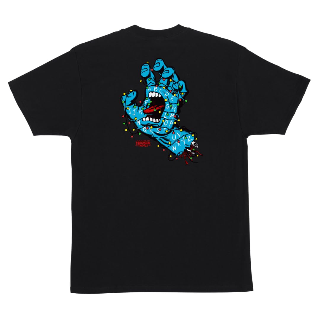 SANTA CRUZ Stranger Things Heavyweight T-Shirt Screaming Lights Skate Shirt, Black, XL