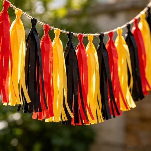 Image of Red Yellow and Black Tissue Paper Tassels Tassel Garland Banner for Birthday Party Decorations,Pack of 15