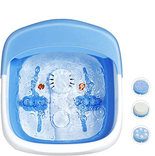 Giantex Heated Foot Spa Bath Massager Collapsible Design, 3 in 1 Footbath Tub with Rollers Pumice Stone Scrub Brush, Easy Storage, Foldable Foot Soaking Tub for Feet Stress Relief