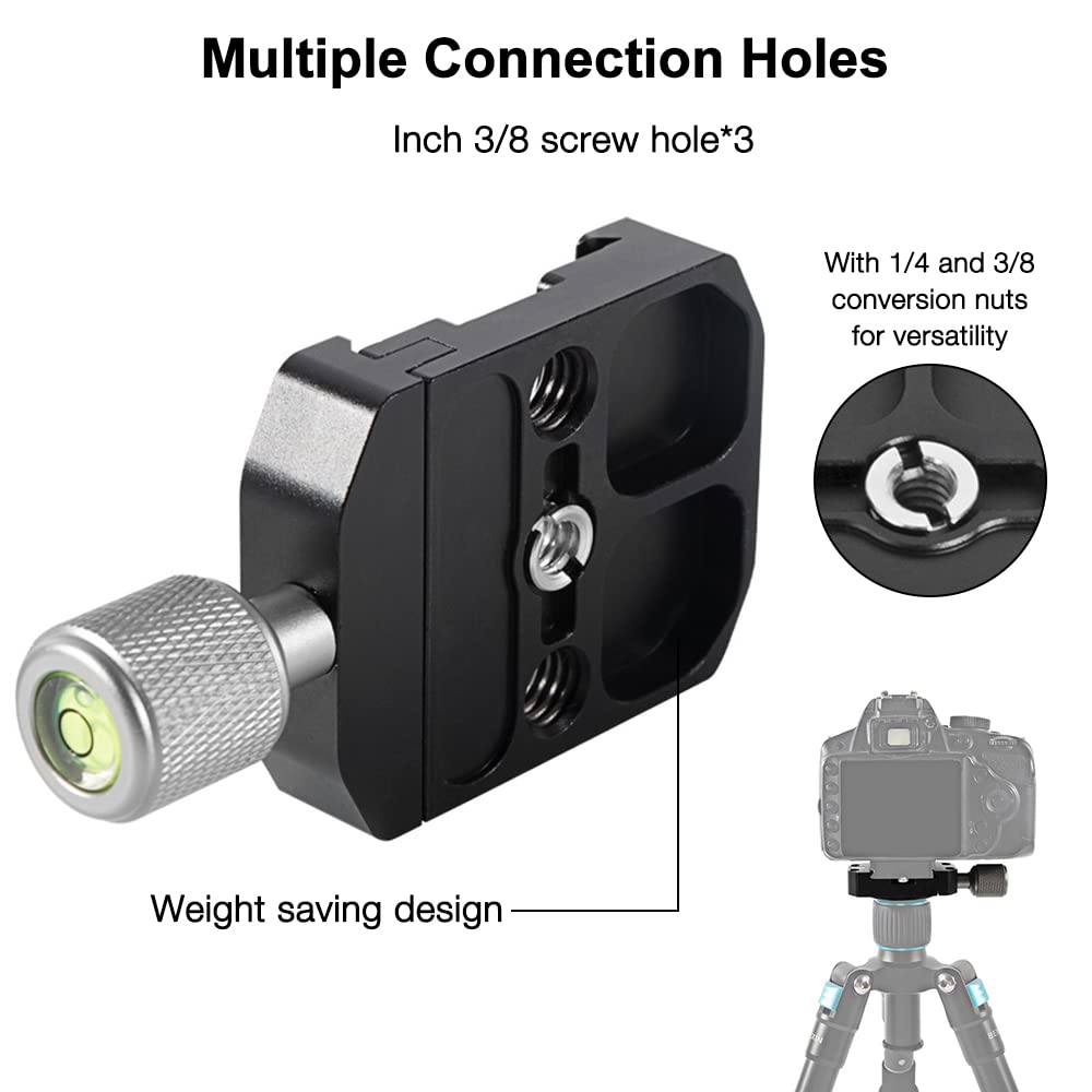 50mm Piastra Sgancio Rapido, Arca Swiss Clamp con Vite da 1/4-3/8 Adattatore, Piastra di sgancio rapido in metallo Morsetto QR per testa a sfera del treppiede