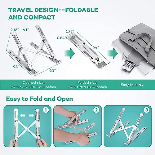 Image of Aluminium Laptop Stand Foldable Design, Anti-Slip Silicone Rubber Pad with 7 Angle Adjustment Stand Compatible for Laptop, MacBook, Smart Phone, Tablet (Silver)