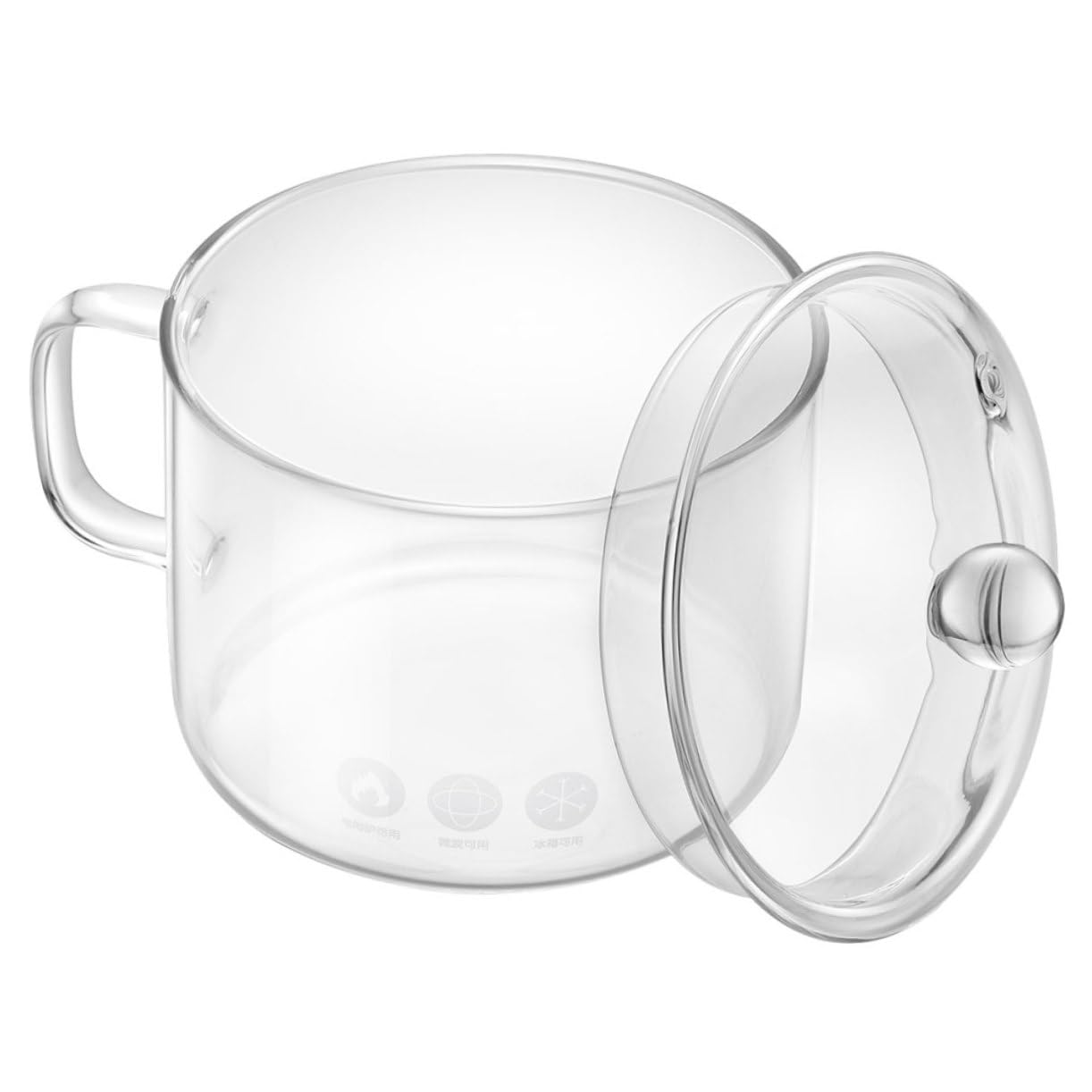 Olla de Vidrio para Fideos Tapa y Asa, Gran Capacidad | Vidrio Plata, Calentamiento Seguro, Formato para Noodles y Comida de Ñiño
